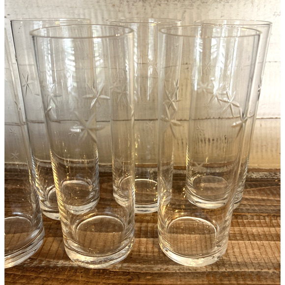 Set 6 Vintage MCM Barware Quartzex Crystal Star Dust Atomic Cooler Glasses 7" - Picture 5 of 5